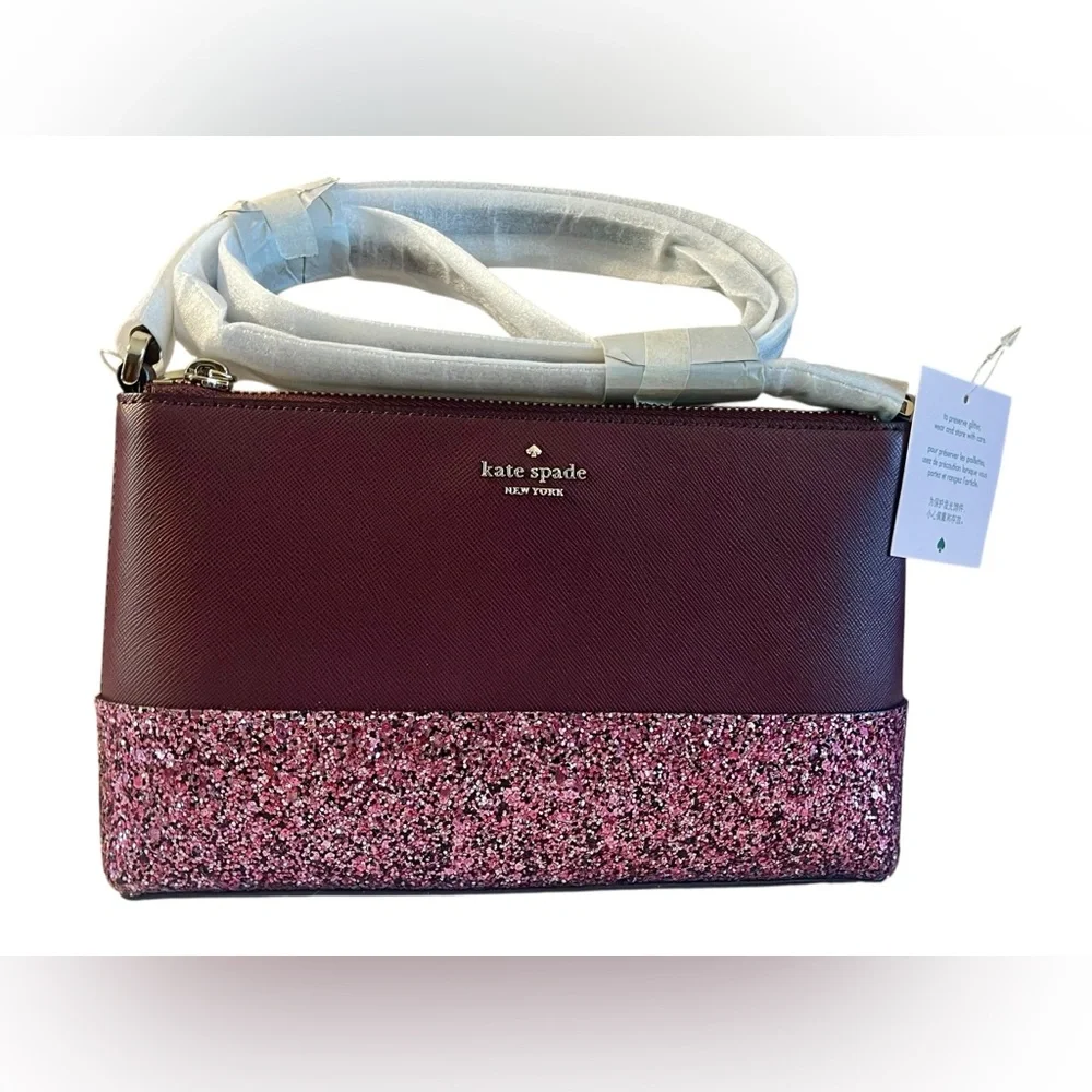 Hostess Pick 💥 Kate Spade Burgundy and Pink Glitter Crossbody Bag New with Tags.
